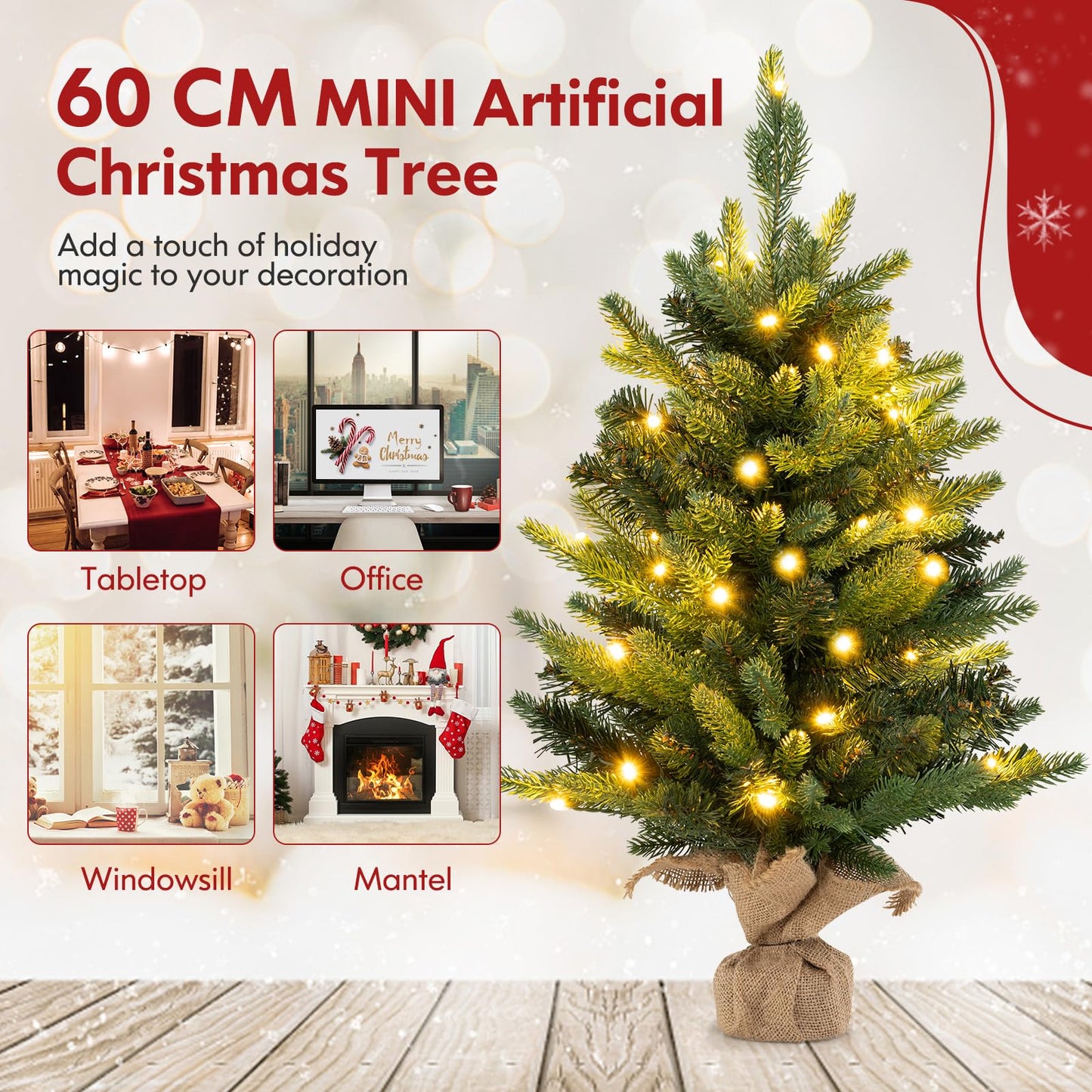 24 Inch Artificial Xmas Tree Tabletop Christmas Tree with 234 PE PVC Branch Tips