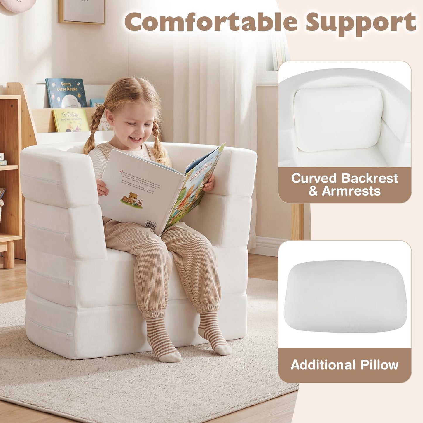 Kids Sofa Bed, 3-in-1 Convertible Modular Toddler Play Couch Lounger