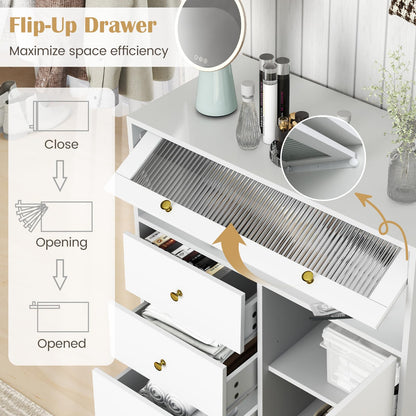 Giantex Wooden Chest of Drawers 3-Drawer Dresser Storage Cabinet with Flip Up Fluted Glass Door & Adjustable Shelf