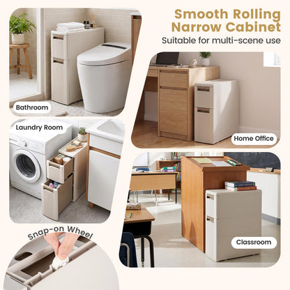 Slim Bathroom Floor Cabinet with 2/3/4 Drawers on Wheels