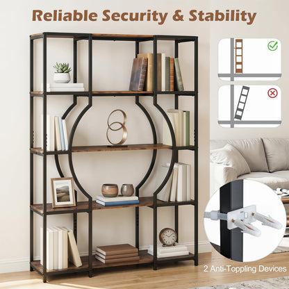 Industrial Etagere Bookcase with Arc-Shaped Design and Open Shelves