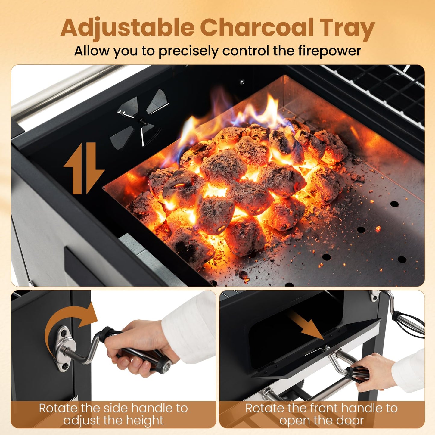 Charcoal Grill with Wheels Portable BBQ Grill with Adjustable Charcoal Tray