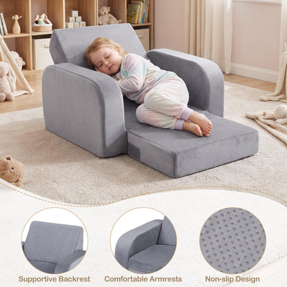Children's Armchair, 3 in 1 Convertible Fold Out Kids Sofa Bed with Velvet Fabric