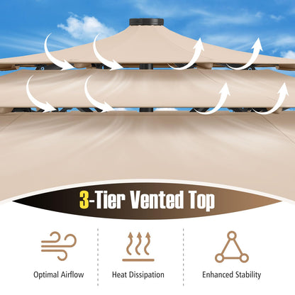 3M 3-Tier Heavy Duty 8-Ribs Solar Patio Umbrella with 32 LED Lights