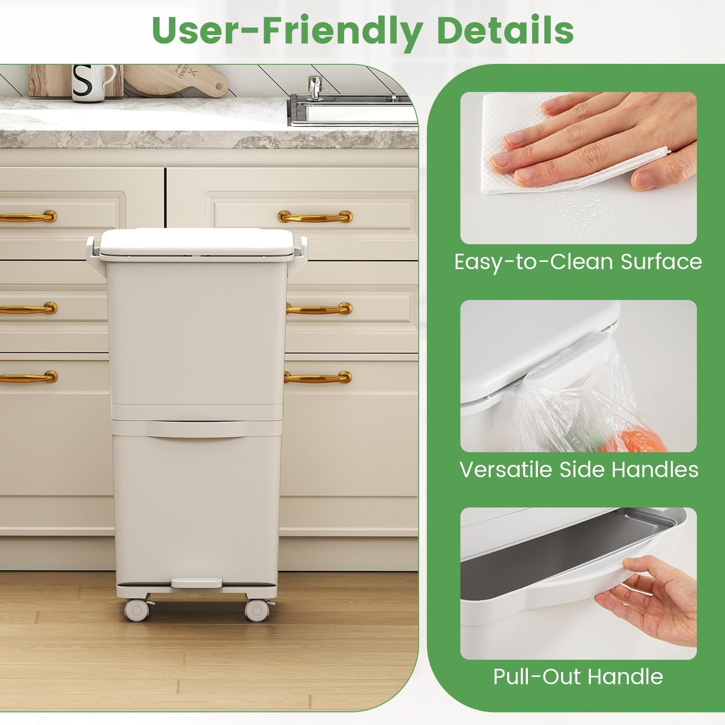 Trash Can with 2 Removable Bins and Tilting Compartment
