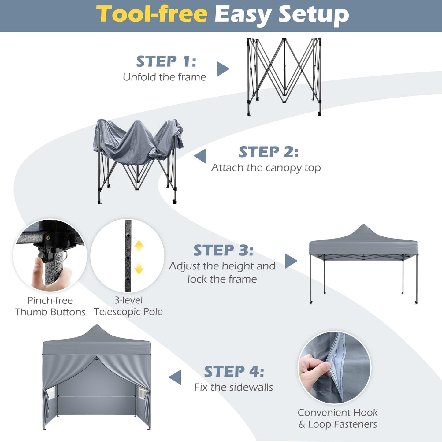 Pop up Gazebo, Outdoor Canopy Tent with 4 Removable Sidewall