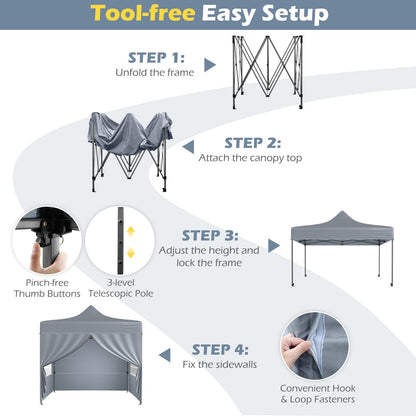 Pop up Gazebo, Outdoor Canopy Tent with 4 Removable Sidewall