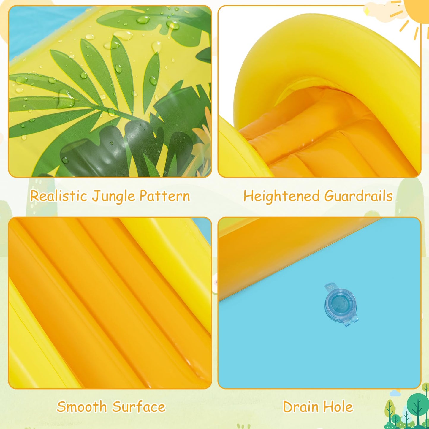 Inflatable Play Center, Jungle Animal Spray Paddling Pool with Slide & Sprinkle
