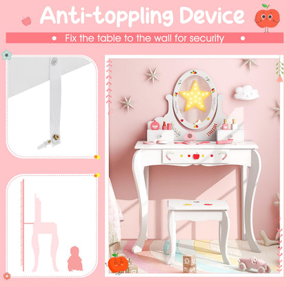 Princess Pretend Play Kids Vanity Set with 360° Rotating Mirror