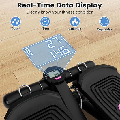 Mini Stepper for Workout Portable Hydraulic Stepper with Resistance Bands