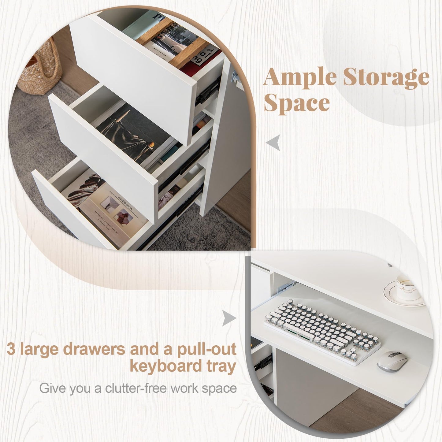 Computer Desk with 3 Large Drawers and Power Outlet