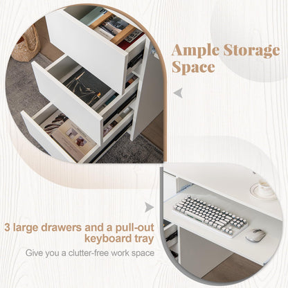Computer Desk with 3 Large Drawers and Power Outlet