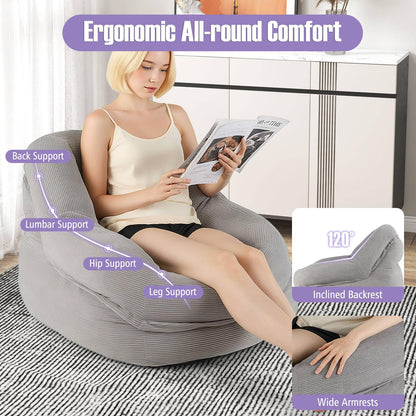 Boneless Floor Single Sofa Chair with Soft Stripe Corduroy Cover