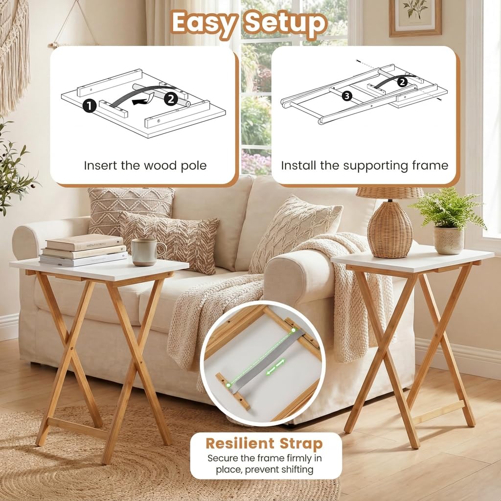 Folding Tables Set of 2, Portable TV Trays Table Small Sofa Side Tables