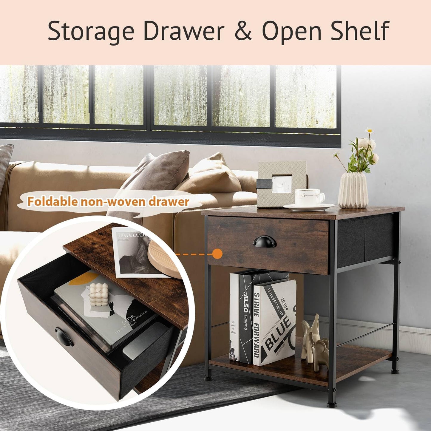 2-tier Nightstand Bedside End Sofa Coffee Table for Bedroom Living Room