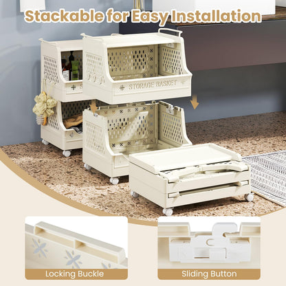 3/4/5/6 Tier Rolling Laundry Basket with Wheels and Handles for Laundry Room