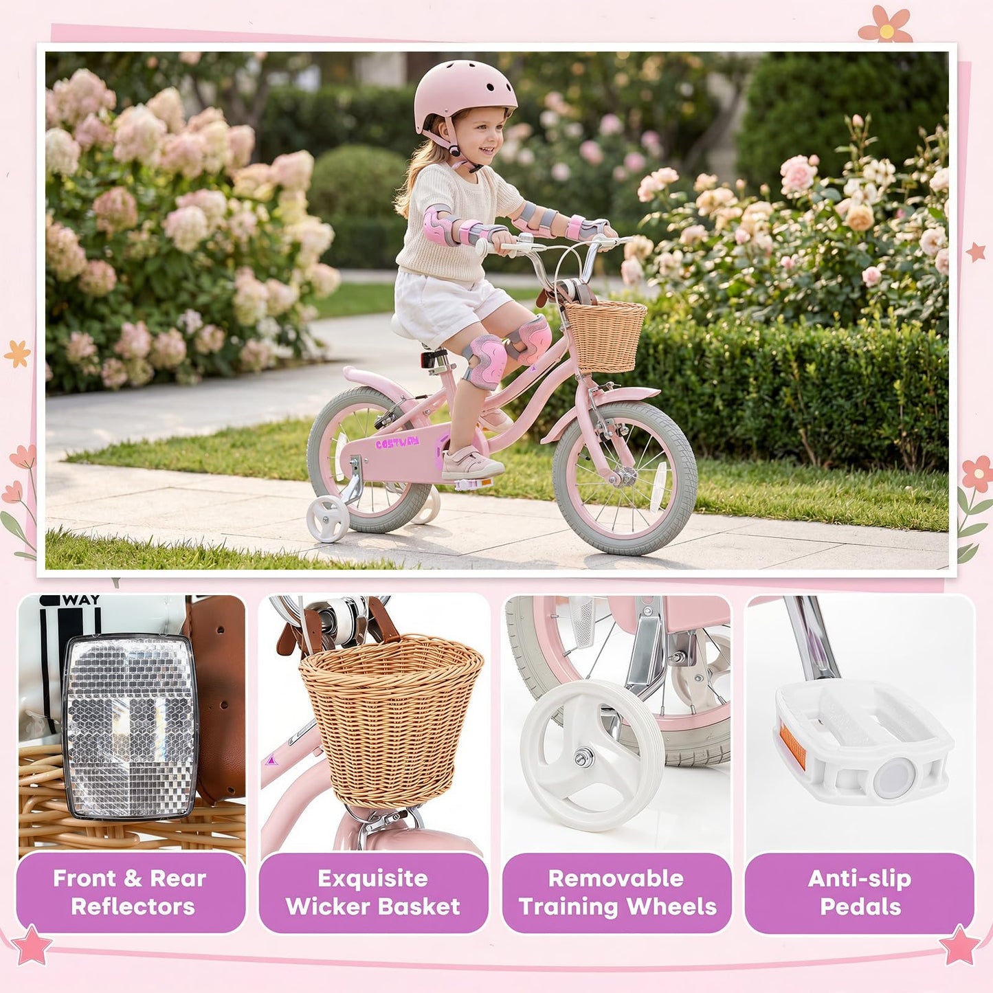 Kids Bike, Children's Training Bicycle | Toddler Bike with Detachable Training Wheels, Basket