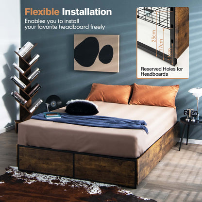 4 Feet Double Metal Bed Frame with 4 Rolling Underbed Storage Drawers