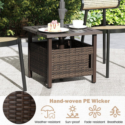 Outdoor Side Table with 2 Weighted Sand Bags and 4.9cm Umbrella Hole