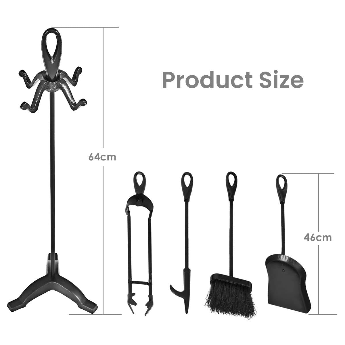 5 Piece High Quality Fire Companion Set Iron Fireplace Fireside Tools