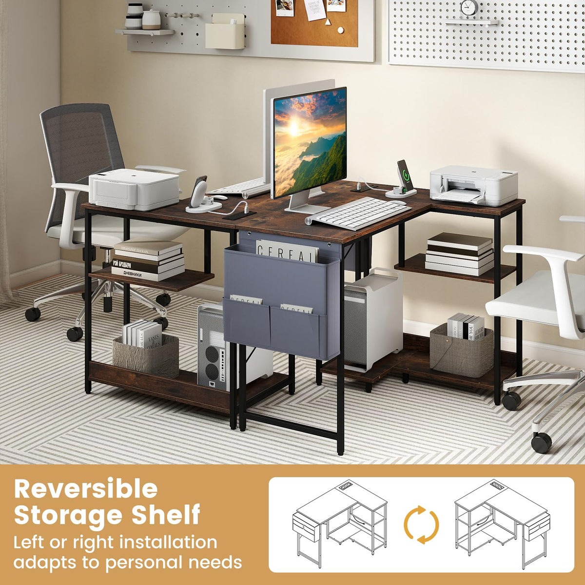 L Shaped Computer Desk, 101 cm Corner Table with Storage