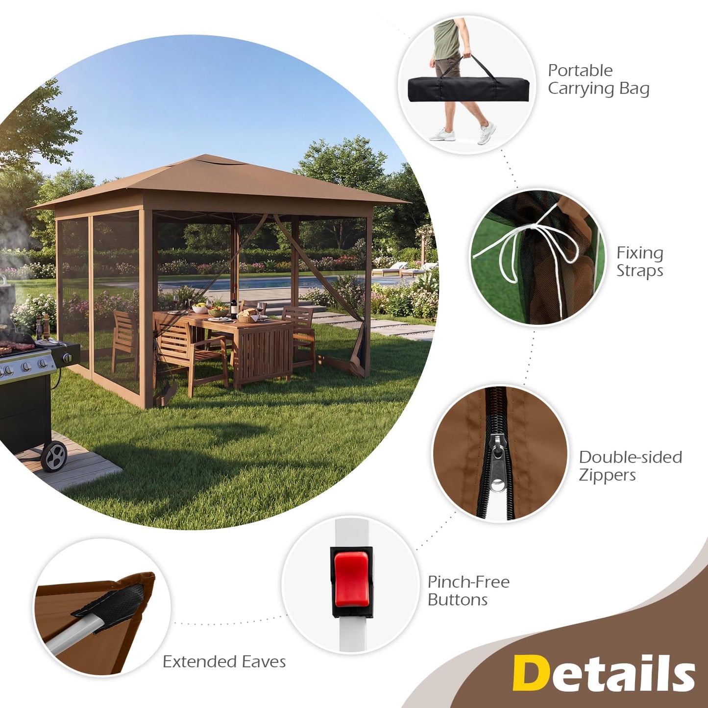 Pop up Gazebo, UPF50+ Sun-Protective Height Adjustable Pavilion Canopy Tent