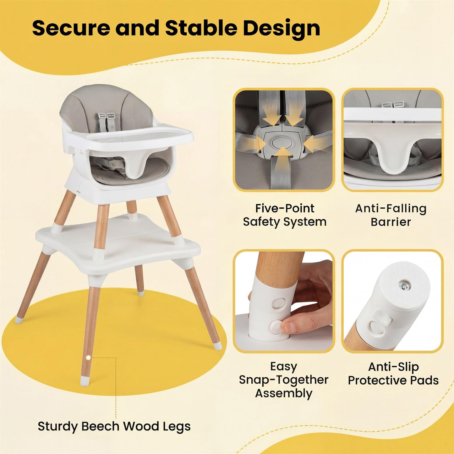 9 in 1 Convertible High Chairs for Toddlers, Infant Highchairs with Solid Wood Legs