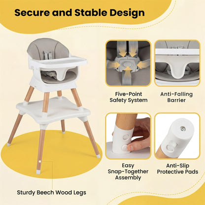 9 in 1 Convertible High Chairs for Toddlers, Infant Highchairs with Solid Wood Legs