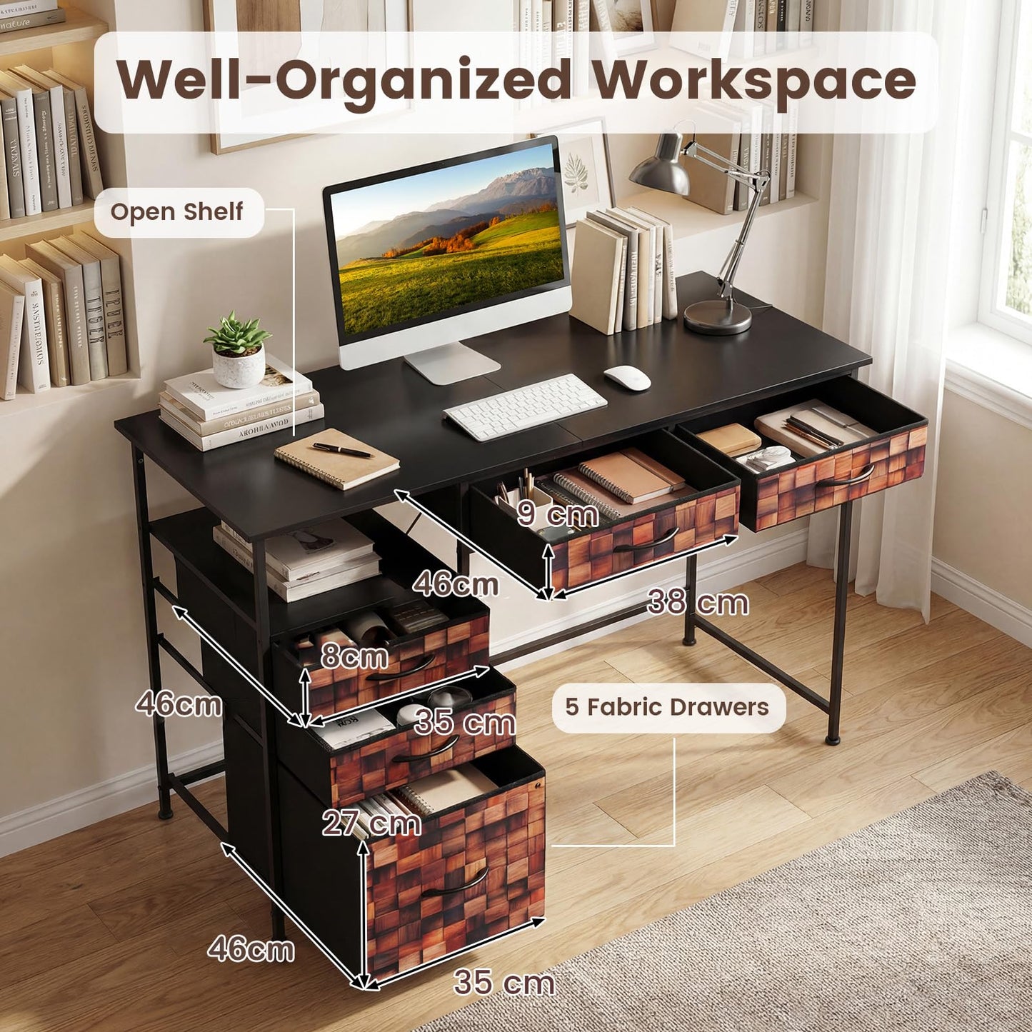 120 CM Computer Desk Home Office Desk with Metal Frame