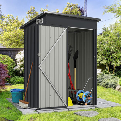 5x3FT Metal Garden Shed Galvanized Outdoor Storage Shed with 2 Air Vents