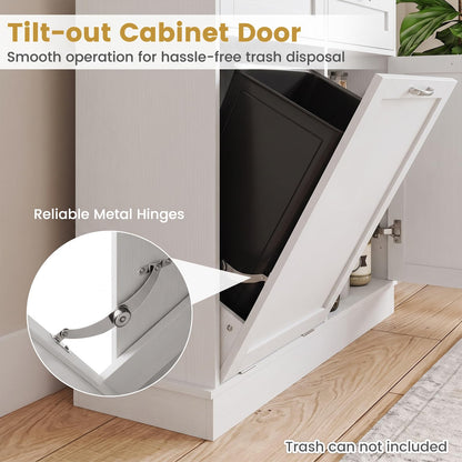 Hidden Tilt Out Trash Bin Cabinet with Shelves Wooden Storage Organizer for Kitchen