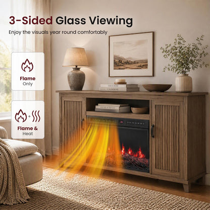 3-Sided Built-in Electric Fireplace Insert with 12 Flame Colours Thermostat and 8H Timer