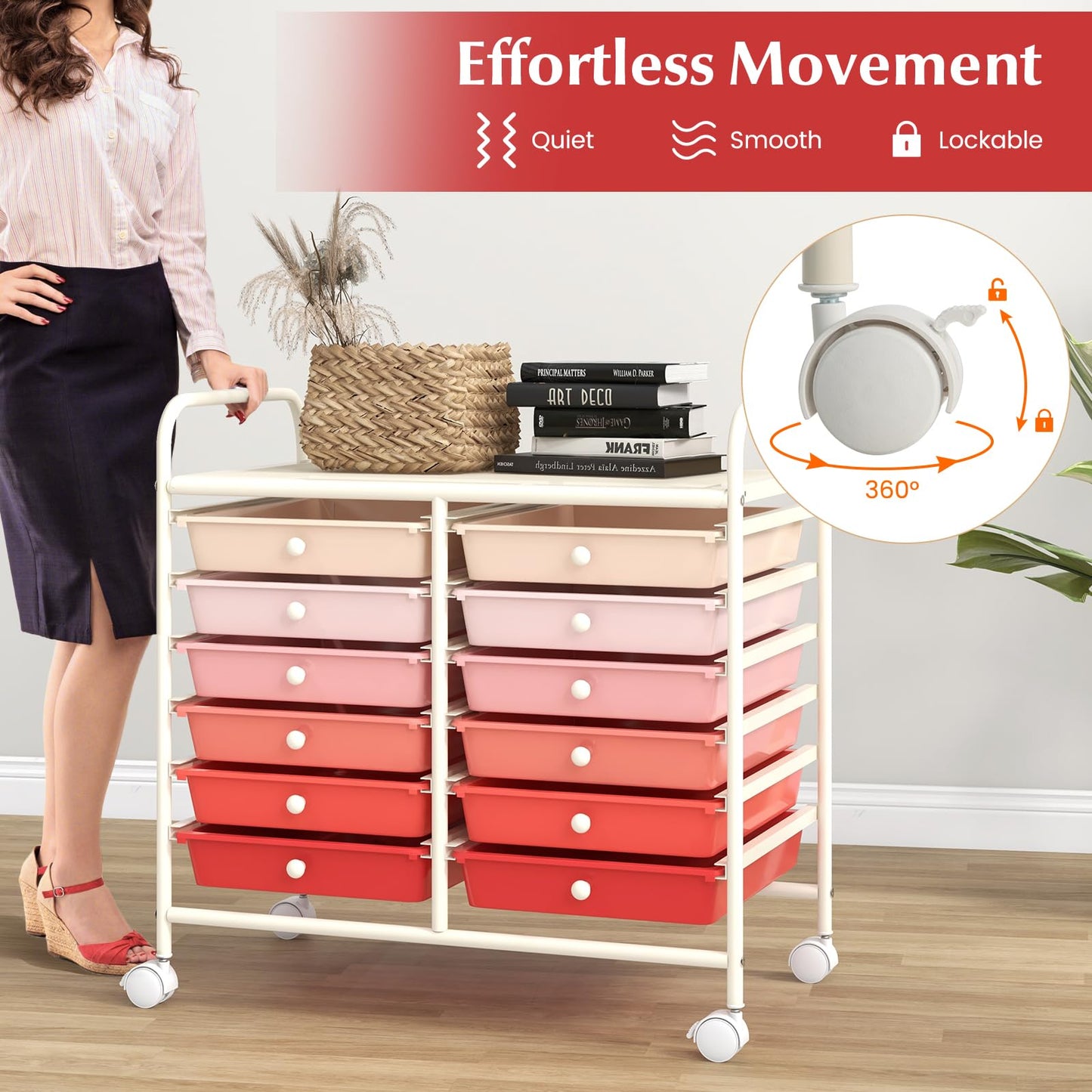 Metal Frame Utility Storage Organizer Cart with Lockable Wheels