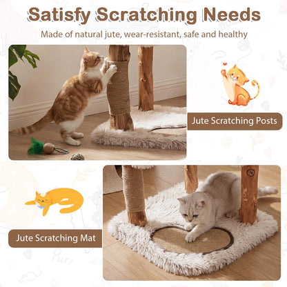 Wooden Cat Tree, Multi-Layer Cats Tower with Jute Scratching Posts