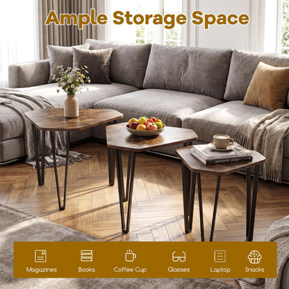 Nesting Coffee Tables Set of 3, Stacking End Sofa Side Table
