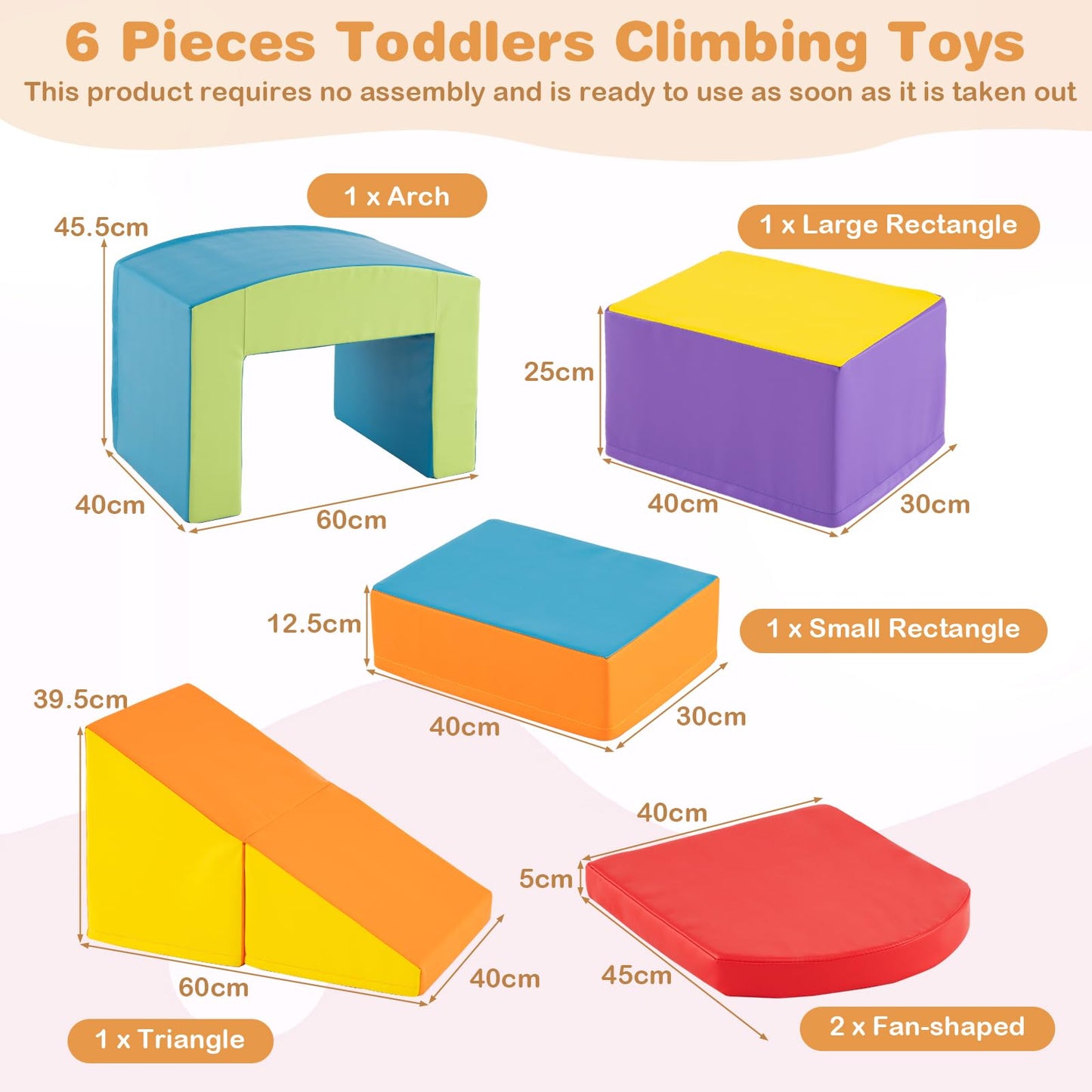 6 Pieces Foam Climbing Blocks Soft Play Climbing for Toddlers with Tunnel