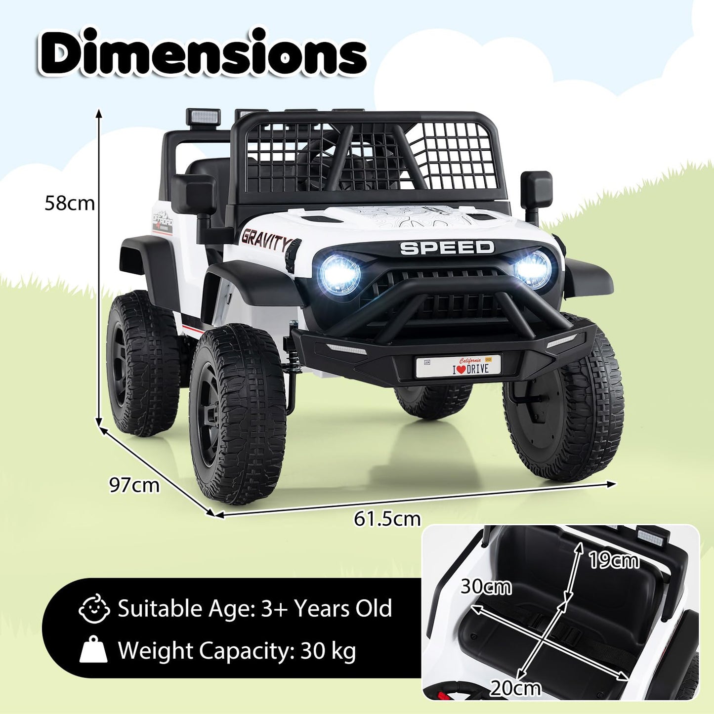 24V Kids Ride on Car with Remote Control, LED Lights, Horn