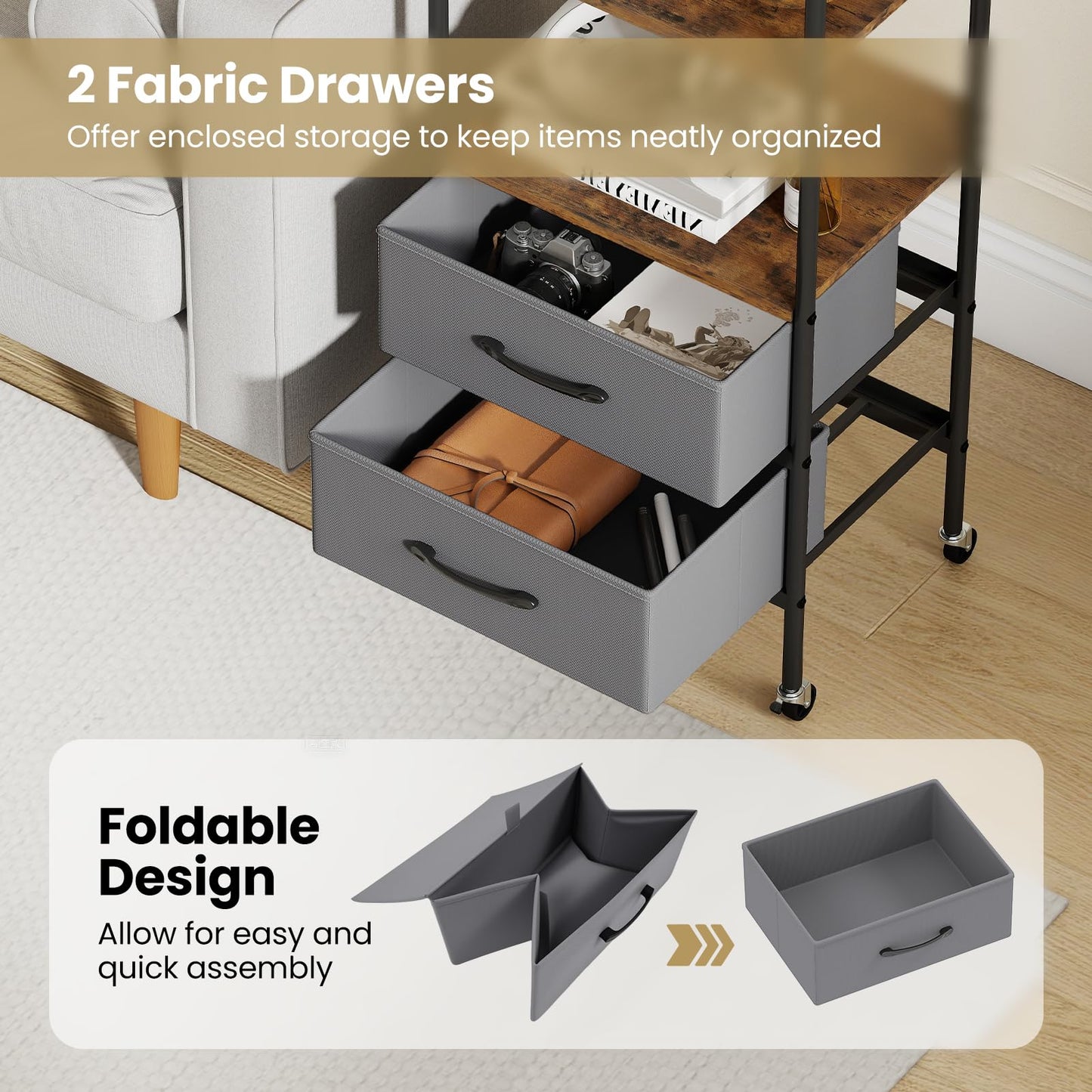 Rolling Utility Storage Cart Mobile Printer Stand with 2 Open Shelves