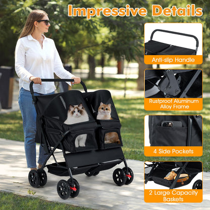 Double Pet Stroller, Foldable Dog Travel Pushchair Cat Buggy