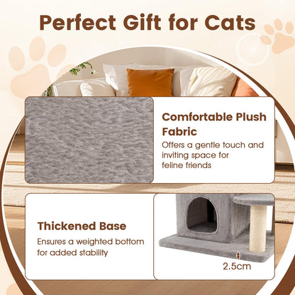 Cat Tree, 123cm Tall Multi-Layer Cats Tower with Plush Perch, 2-story Condo, 3 Hideaway Caves