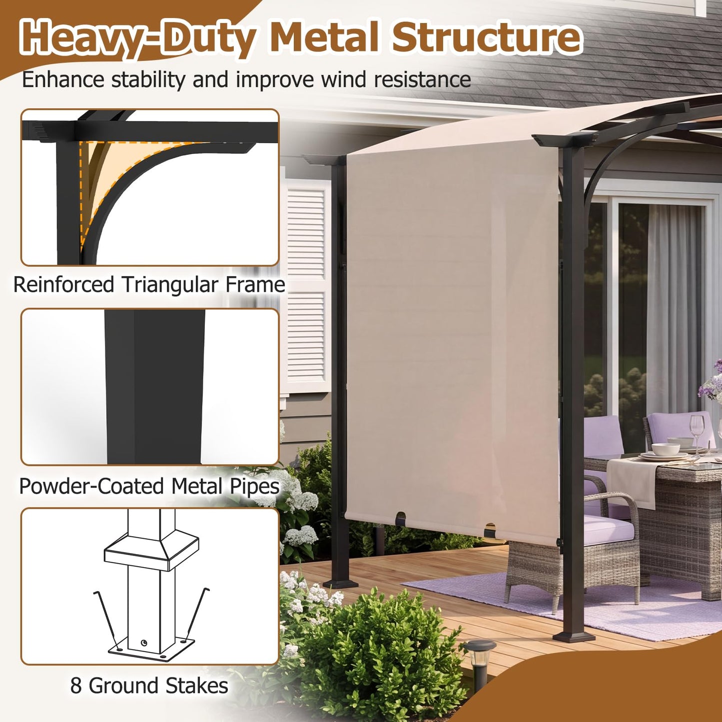Retractable Pergola, Large Garden Pergola with Sun Shade Canopy, Outdoor Arched Patio Shelter