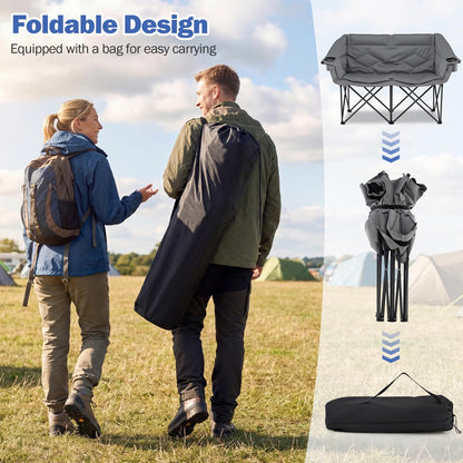 Double Camping Chair with Cup Holders and Glass Racks