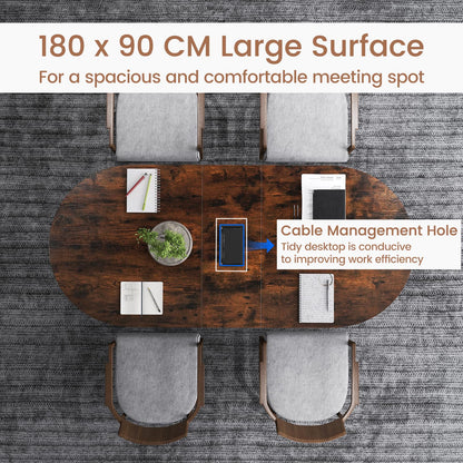 180 CM Executive Table Oval Home Office Table with Cable Management Hole