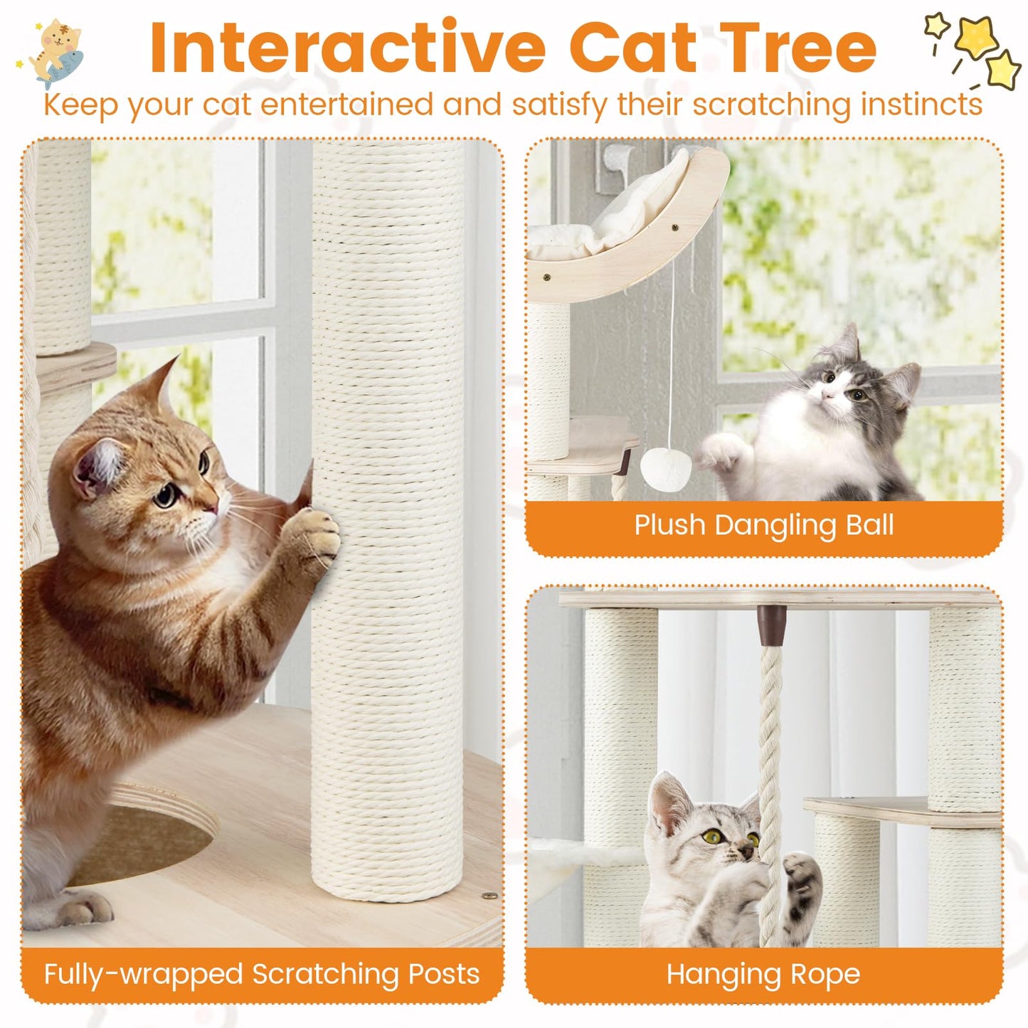 141cm Tall Wooden Cat Tree for Indoor Cats Solid Plywood Multi-Level Kitten Tower