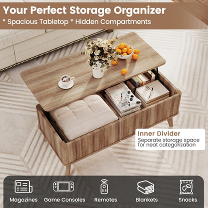 Lift Up Top Coffee Table, 110cm Rectangle Lifting Cocktail Center Table Unit