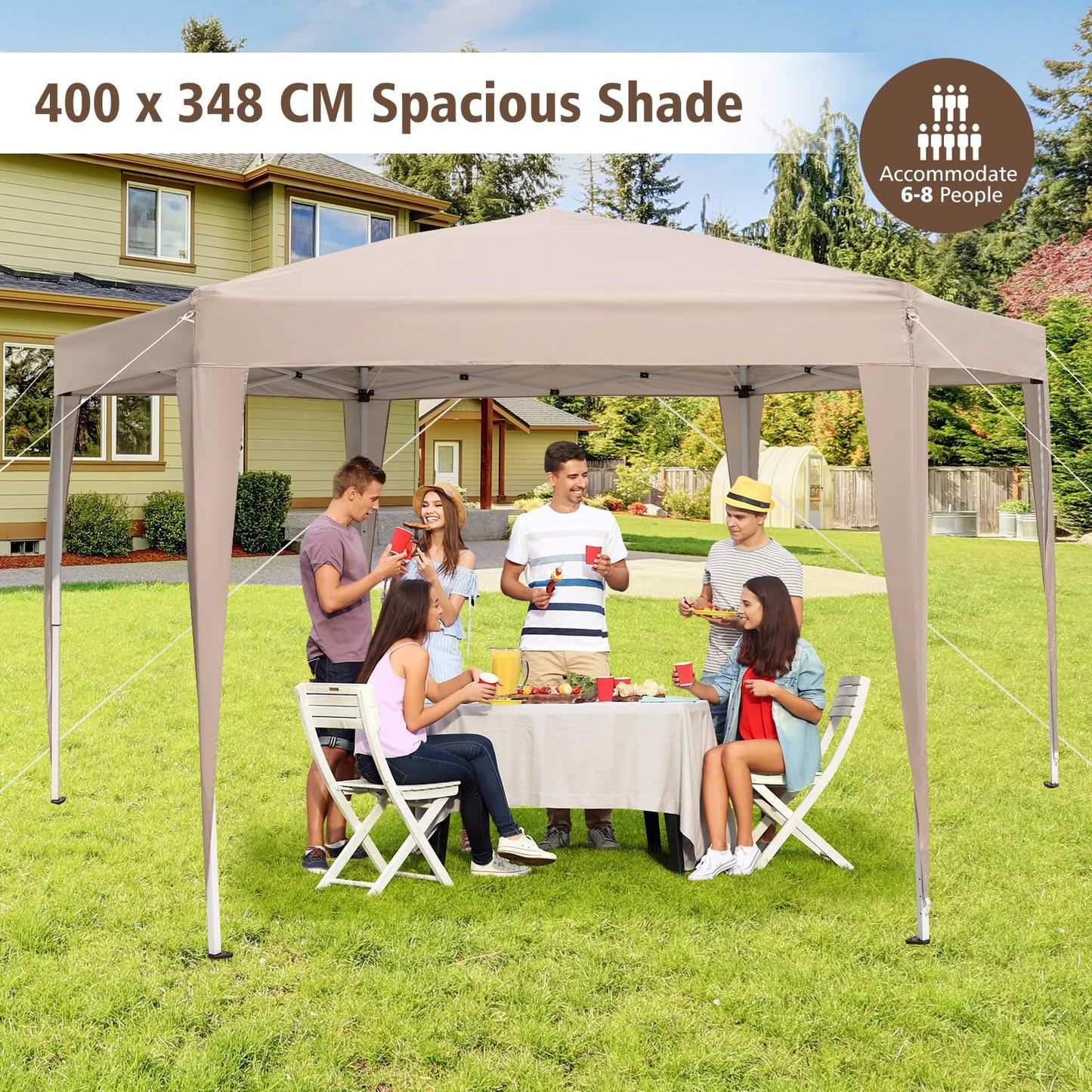 400 x 348cm Hexagonal Pop-Up Canopy Tent with Dressed Legs and Carry Bag