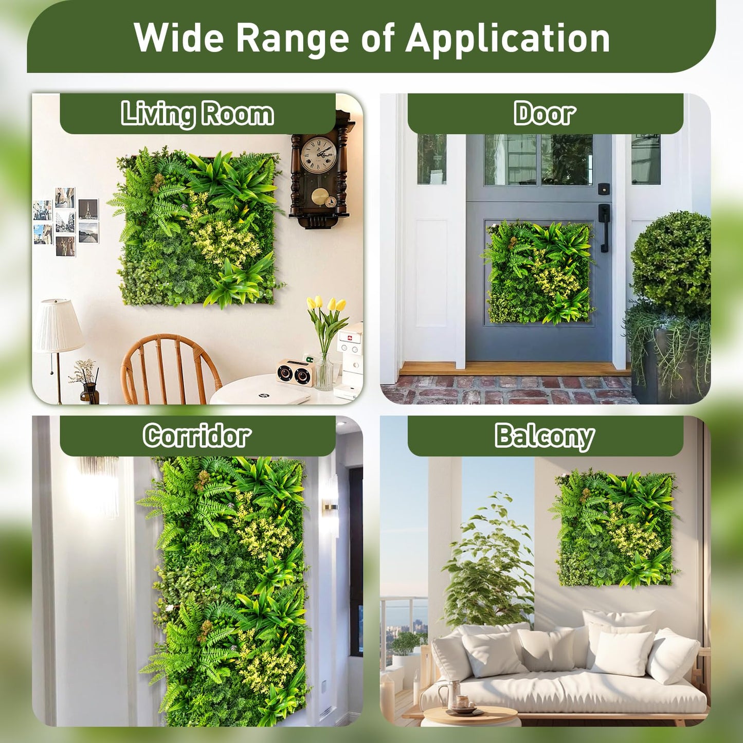 2 Pack Square Framed Artificial Foliage Wall Art for Balcony Home