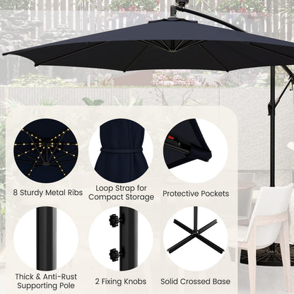 303 CM Solar-Powered Patio Offset Umbrella with 112 LED Lights