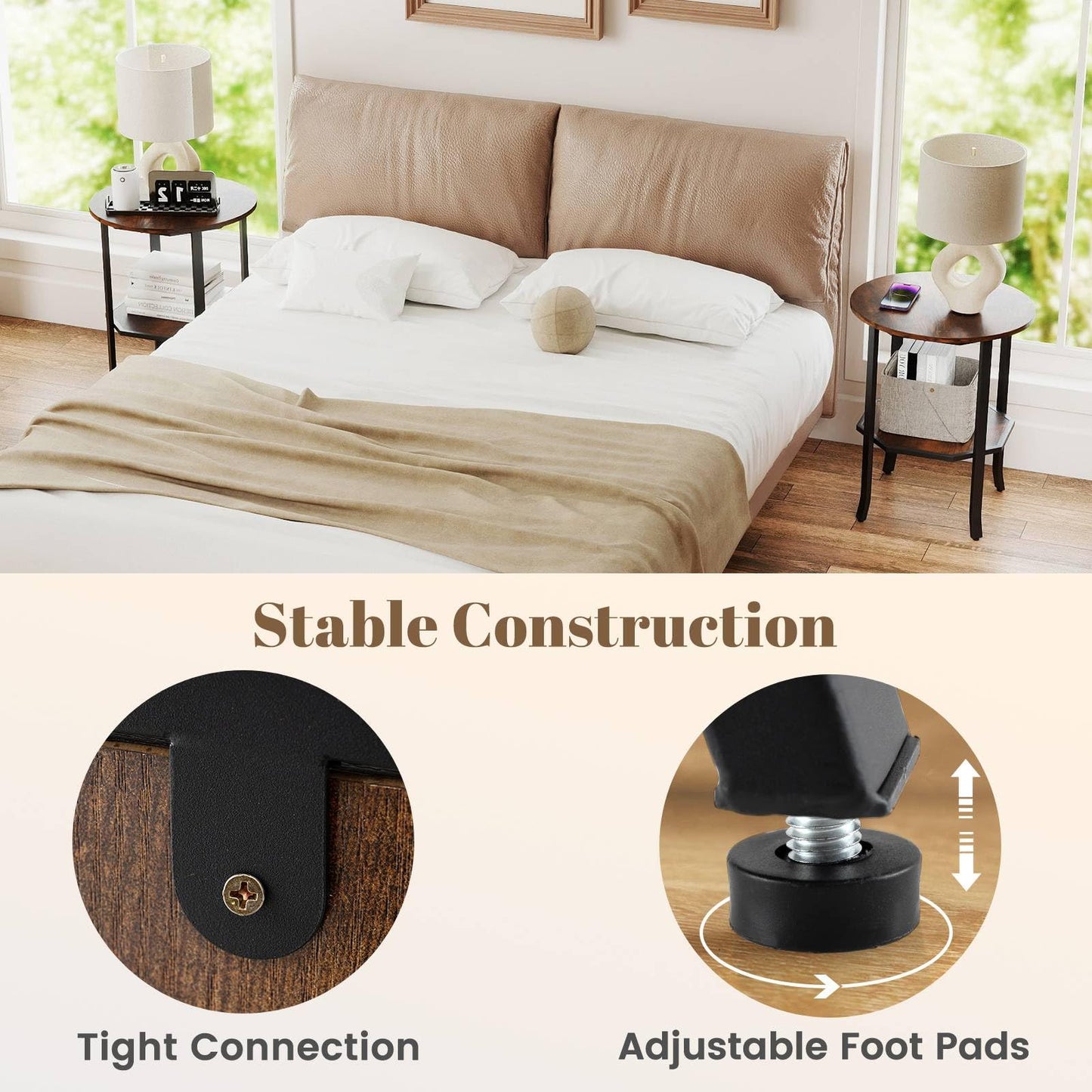 Round Side 2-Tier End Table with Storage Shelf