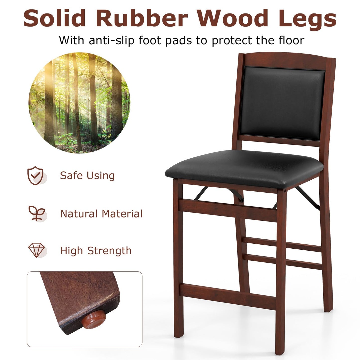 Set of 2 Counter Height Chairs with Rubber Wood Legs